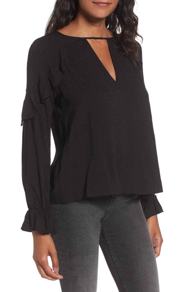 Textured Ruffle Blouse, Main, color, BLACK