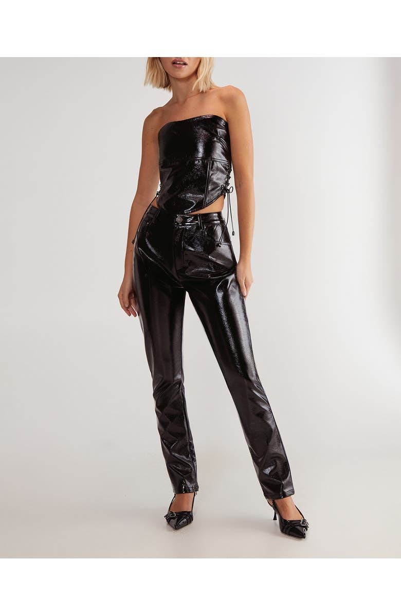 NASTY GAL Distressed High Waisted Vinyl Pants, Alternate, color, Black