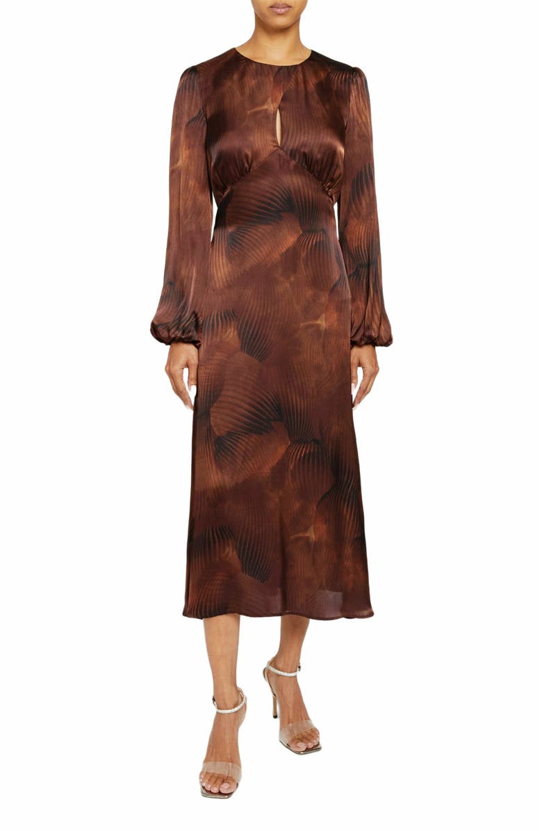 Santorelli IMANI Long Sleeve Midi Dress in Geometric Print Silk, Main, color,