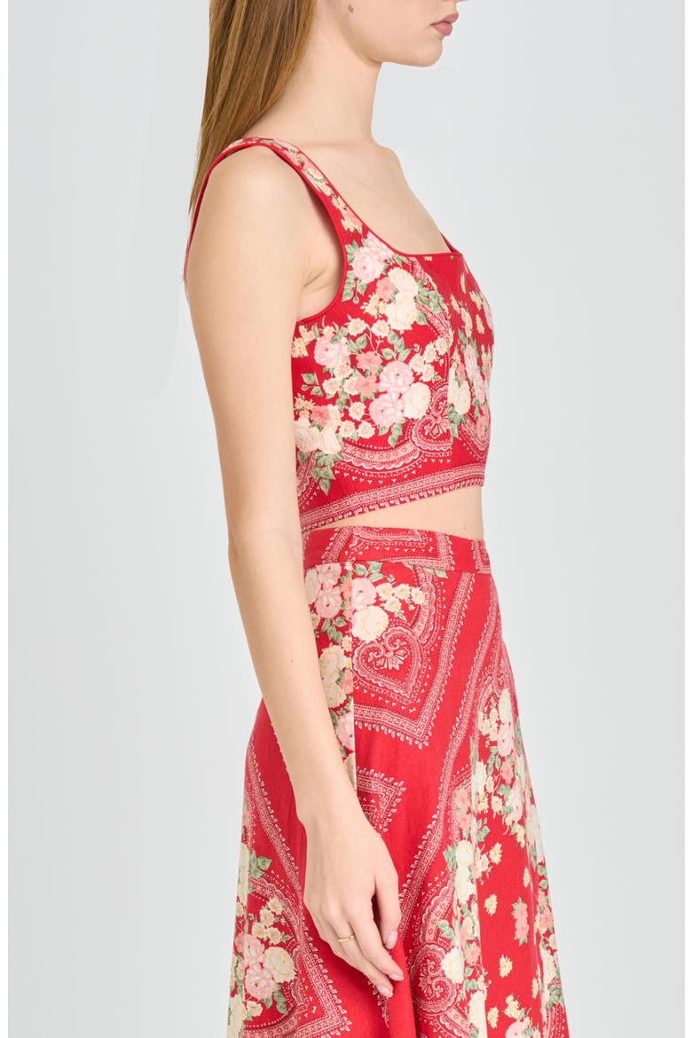 Edith Linen Blend Crop Top, Alternate, color, RED SCARF