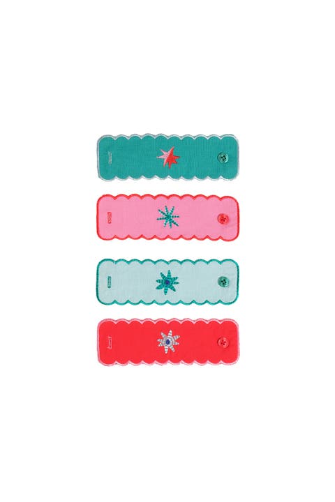 Nilufer 4Pcs Digital Printed Embroidered 100% Cotton Napkin Ring Set 2X7 In