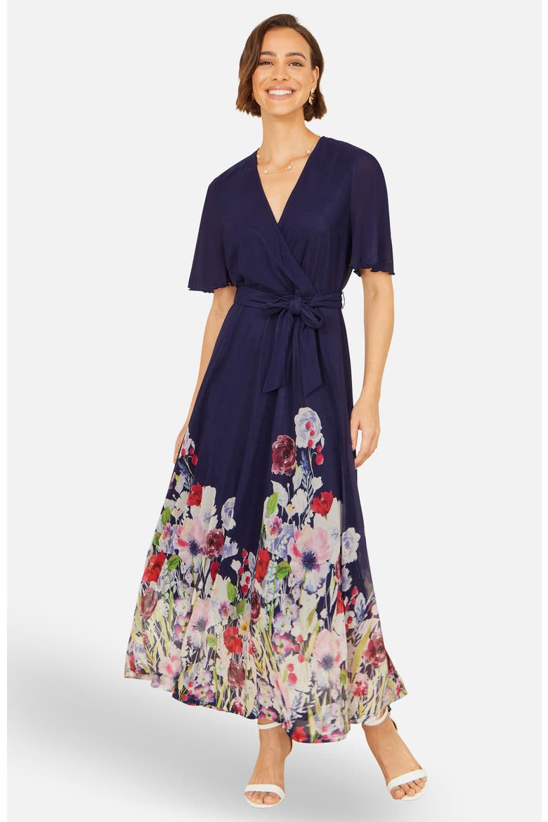 Mesh Wrap Midi Dress, Main, color, Navy