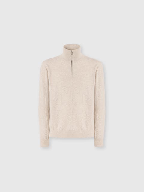 Half-zip Sweater With Tone-on-tone Zigzag Pattern