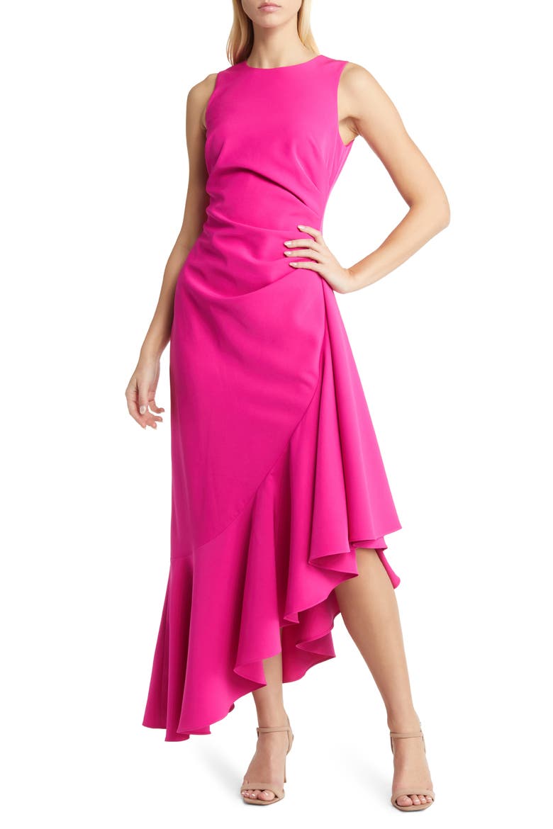 Asymmetric Ruffle Hem Cocktail Dress, Main, color, PINK