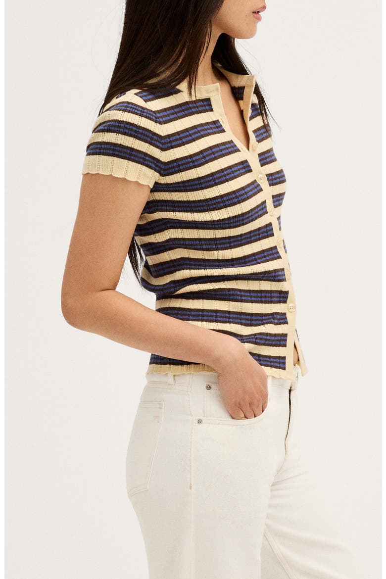 Short Sleeve Cardigan, Alternate, color, PALE CHAMOIS MULTI STRIPE
