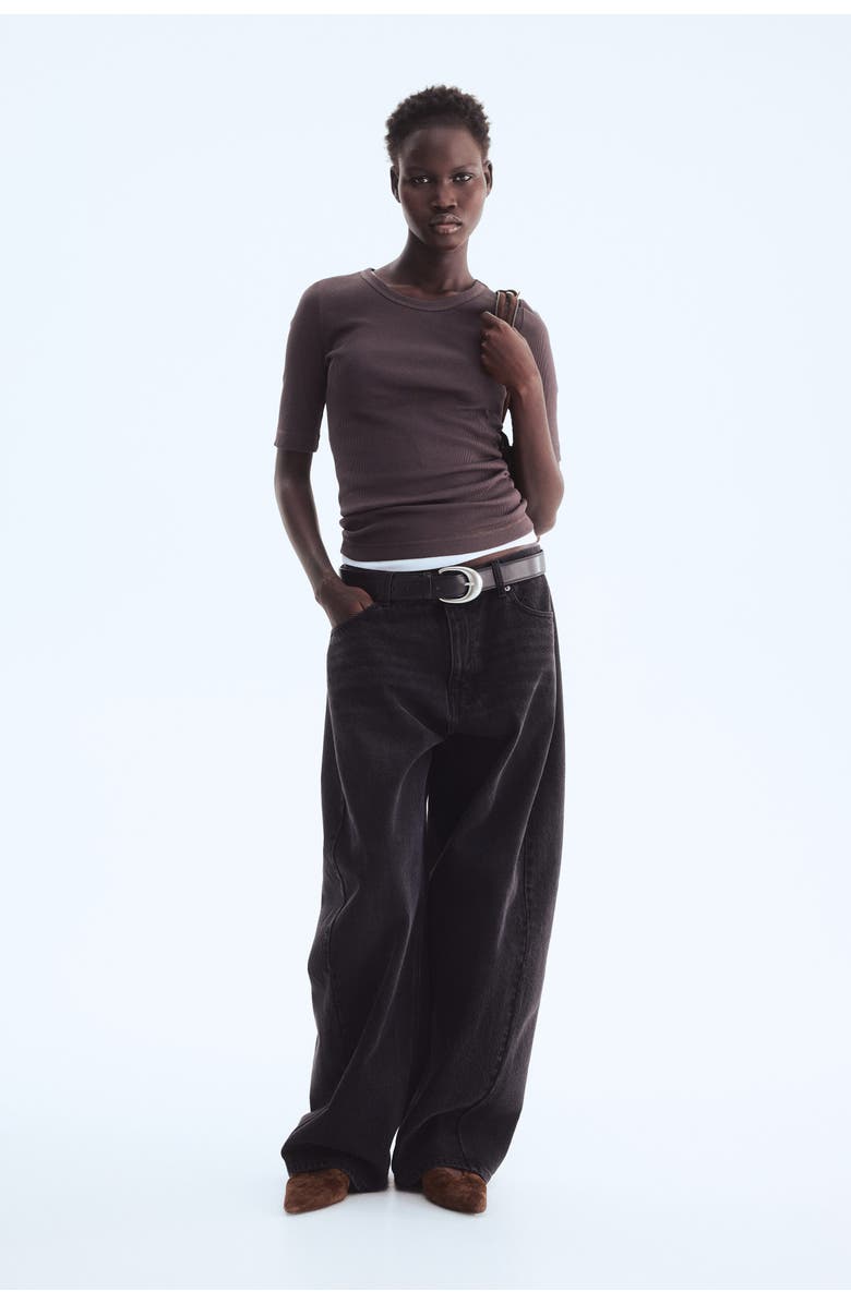 H&M Ribbed Silk-blend Top, Alternate, color, Truffle Gray