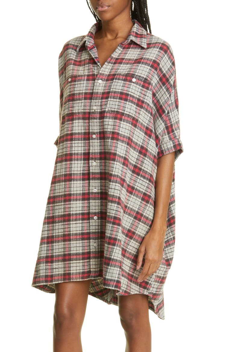 Plaid Oversize Cotton Flannel Shirtdress, Alternate, color, GREY PLAID
