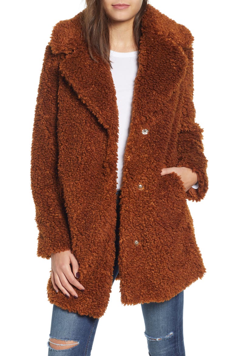 Faux Shearling Coat, Main, color, RUST