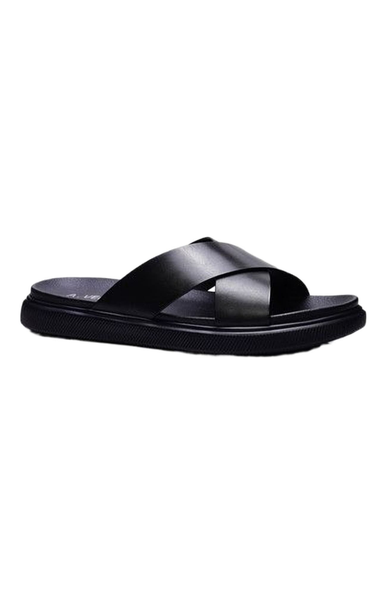 A. Veer Rioza Sandal, Main, color, Black Leather