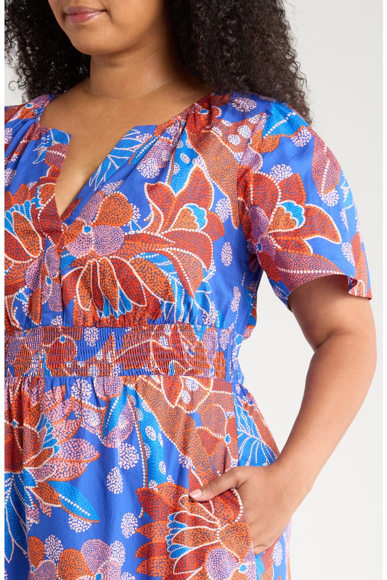 Amazonia Floral Tiere Cotton Maxi Dress, Alternate, color, BLUE/ BURGUNDY