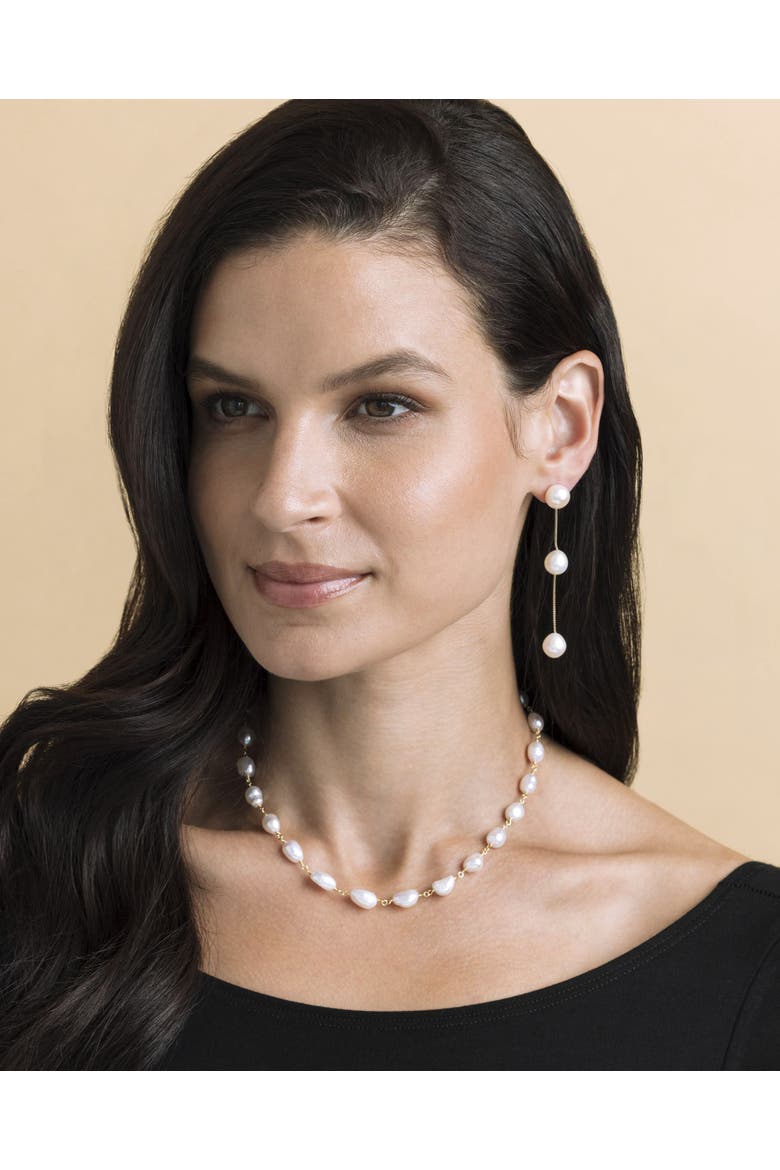 14K Gold White Freshwater Pearl Maddy Earrings, Alternate, color, Yellow Gold