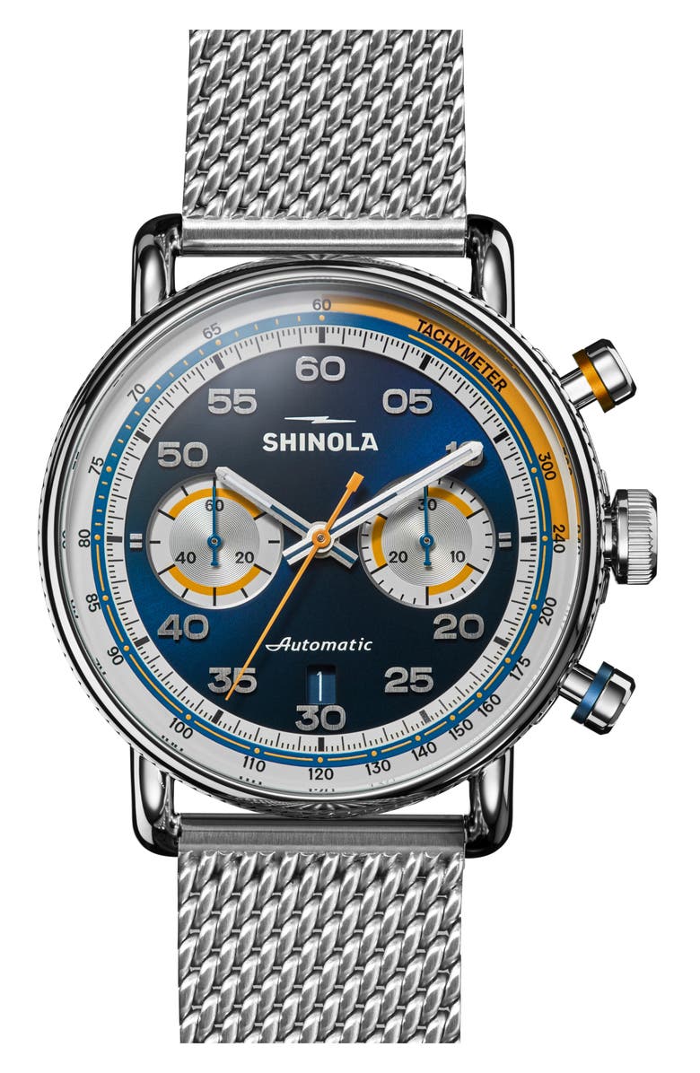 Shinola Canfield Speedway Open Road Automatic Chronograph Mesh Strap Watch, 44mm, Main, color, 
