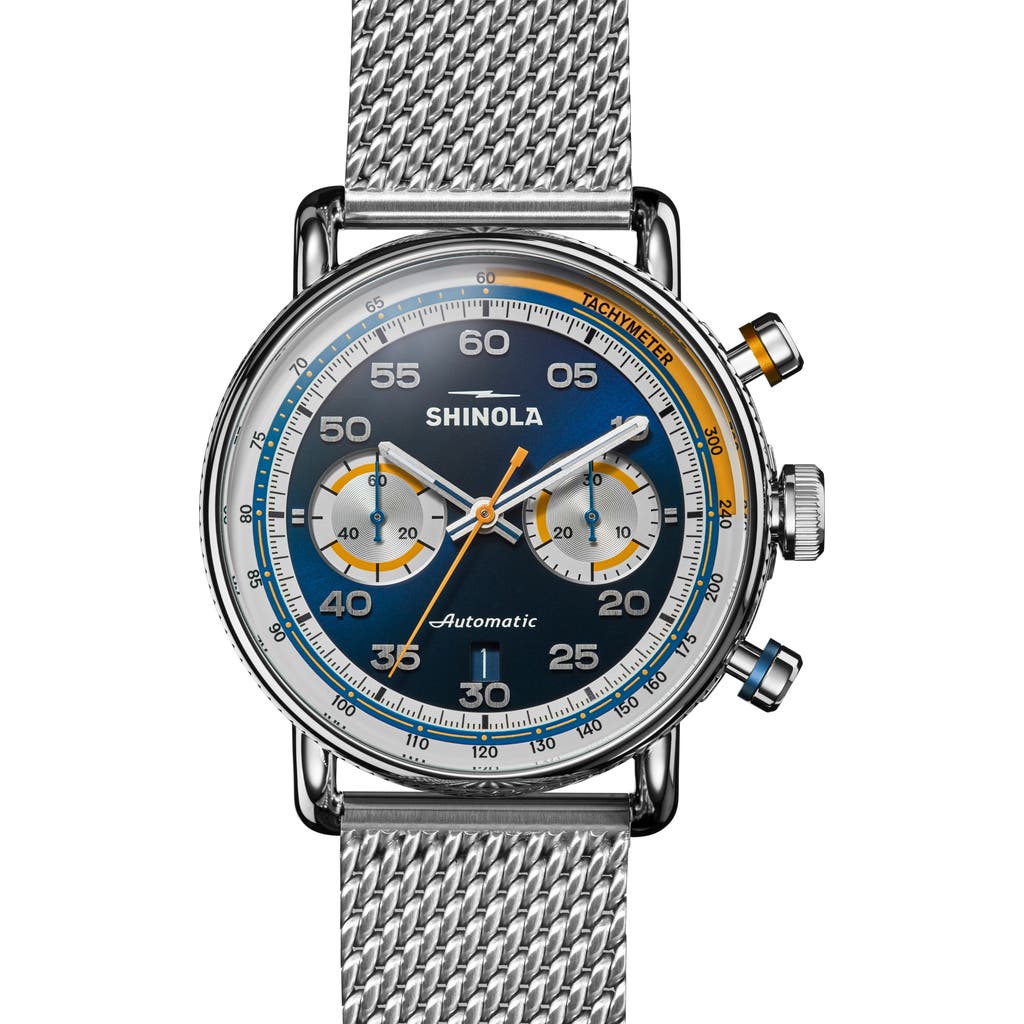 Shinola Canfield Speedway Open Road Automatic Chronograph Mesh Strap Watch, 44mm In Brown