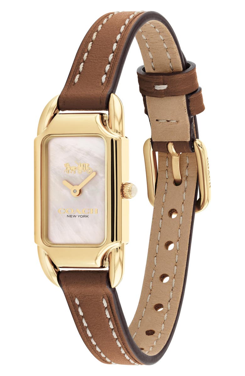 COACH Cadie Rectangular Leather Strap Watch, 17.5mm x 28.5mm, Alternate, color,