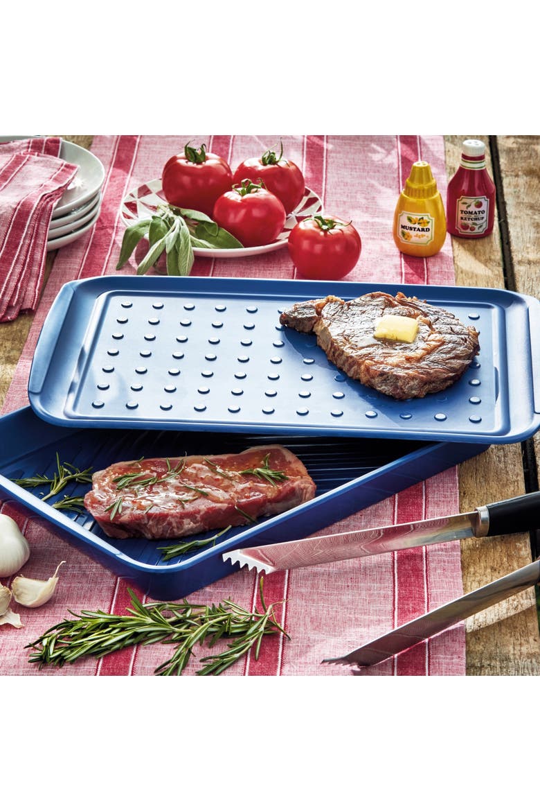 Melmn Grill Marinade & Prep Tray S/2 Blue Melamine Summer, Alternate, color, Blue