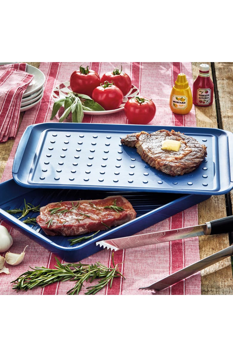 tag Melmn Grill Marinade & Prep Tray S/2 Blue Melamine Summer, Alternate, color, Blue