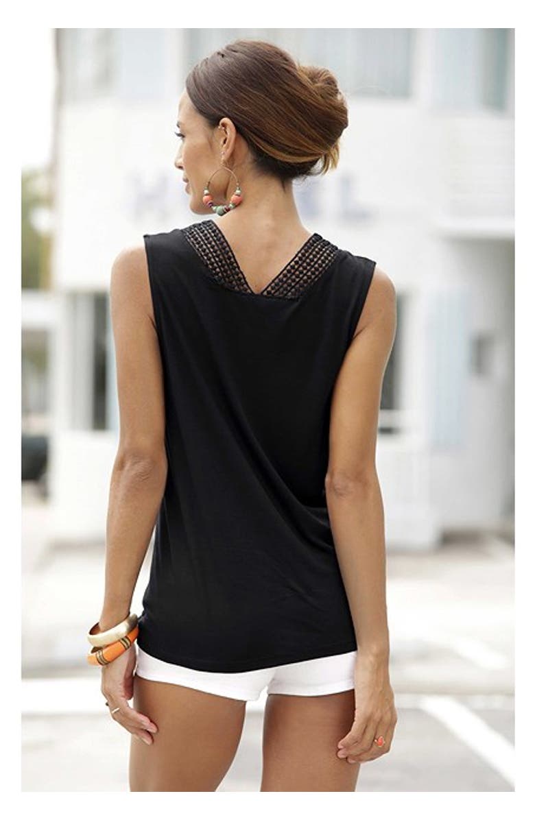 LASCANA Women's Crochet Insert Tank Top, Alternate, color, Black