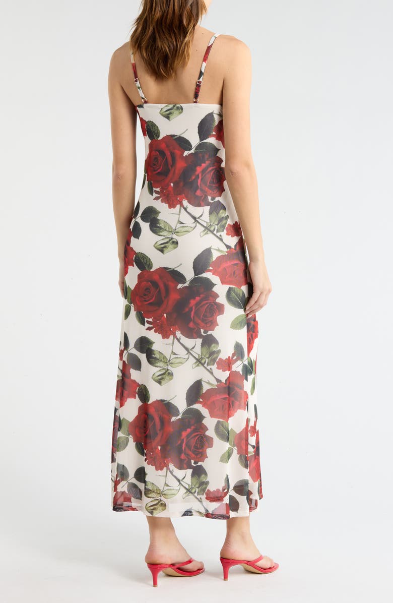 Madden Girl Floral Mesh Maxi Slipdress, Alternate, color, Cream/Red
