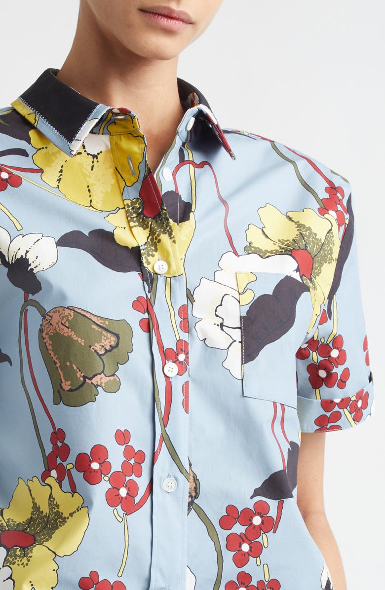 Marni Floral Short Sleeve Button-Up Shirt, Alternate, color, Mfb31sky