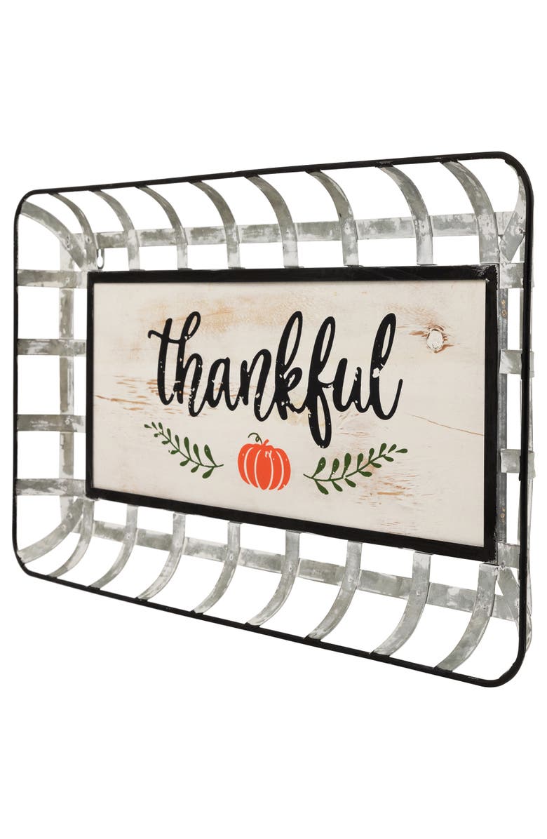 Northlight 24" Silver and White With a Pumpkin "Thankful" Rectangular Fall Serving Tray Sign, Alternate, color, Silver
