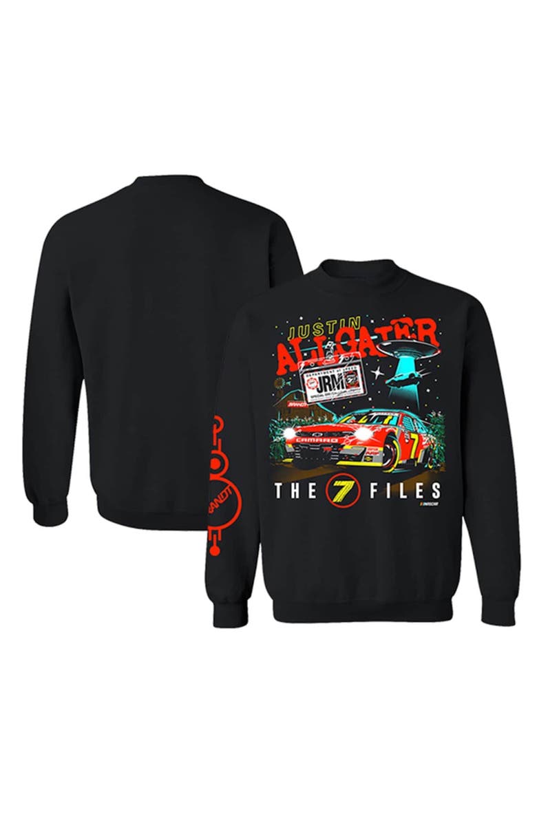 JR MOTORSPORTS OFFICIAL TEAM APPAREL Men's JR Motorsports Official Team Apparel Black Justin Allgaier The Seven Files Pullover Sweatshirt, Main, color,