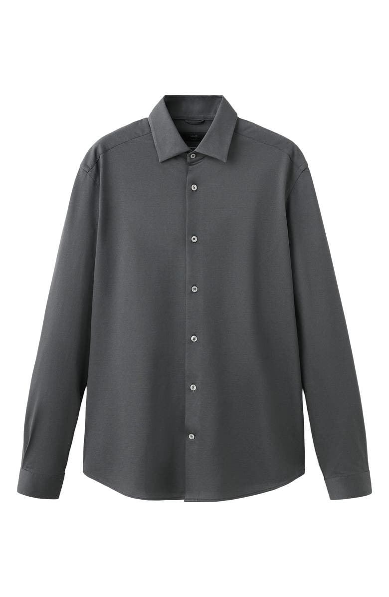 MANGO Slim Fit Cotton Blend Button-Up Shirt, Alternate, color, Charcoal