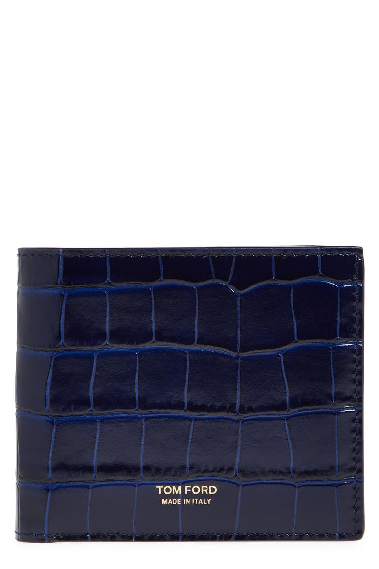 T-Line Croc Embossed Leather Bifold Wallet, Main, color, ROYAL BLUE