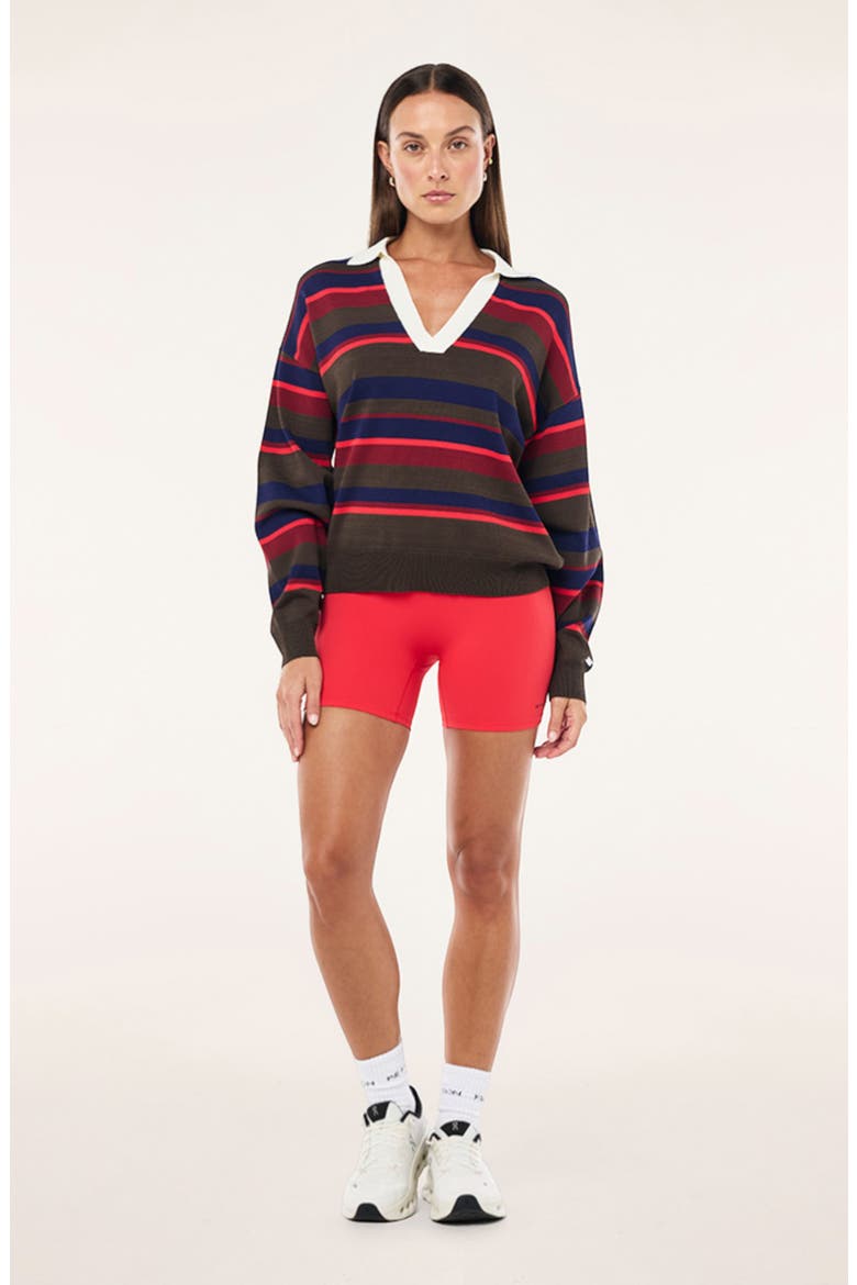 Retreat Stripe Johnny Collar Sweater, Alternate, color, STRAWBERRY STRIPE