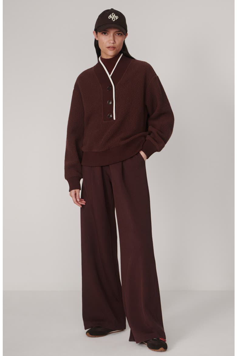 Brenna Button Neck Fleece Sweatshirt, Alternate, color, MAHOGANY