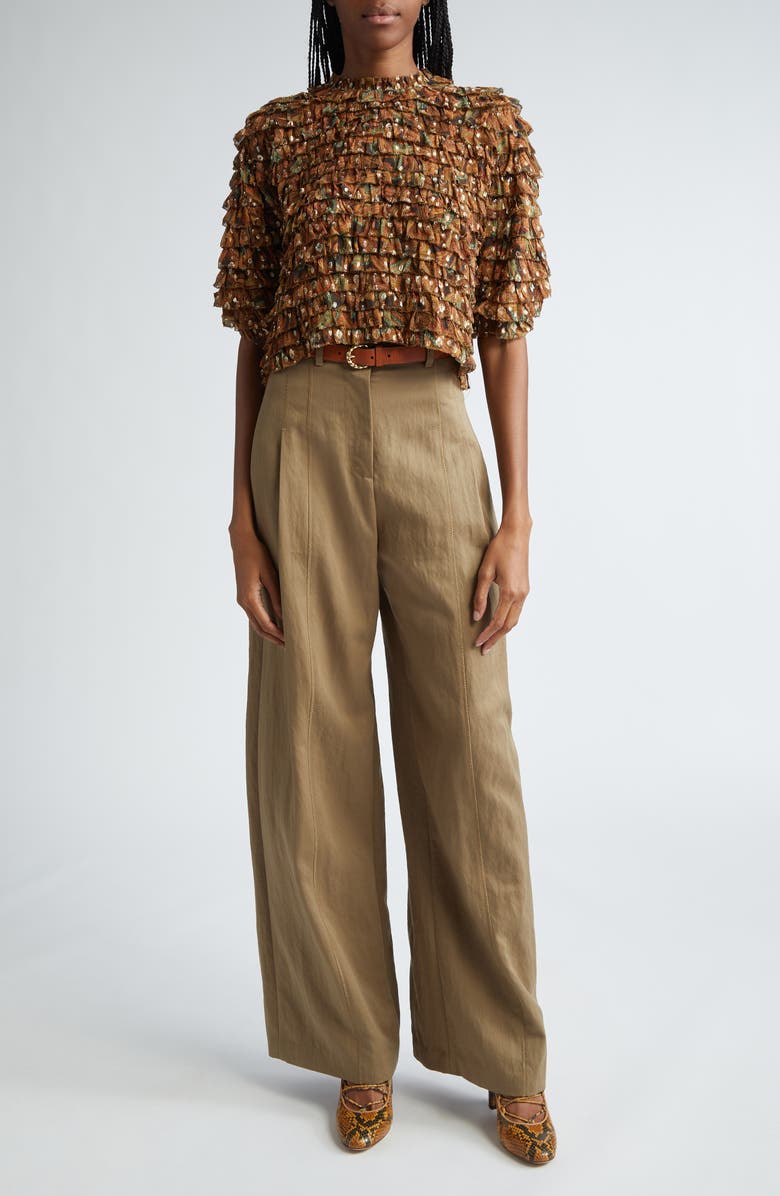 Ulla Johnson Carmella Metallic Tiered Ruffle Silk Blend Top, Alternate, color,