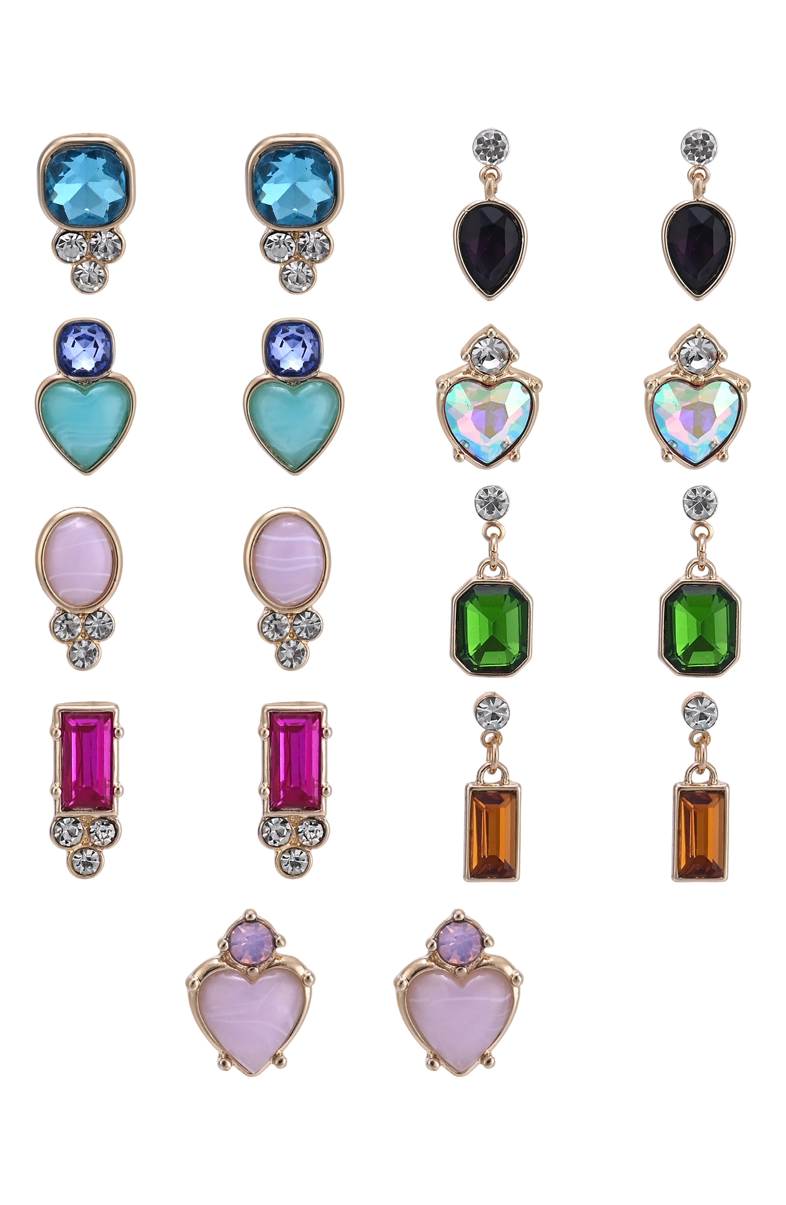 Jewel Badgley Mischka Set of 9 Heart Studs and Drop Earrings (Women ...