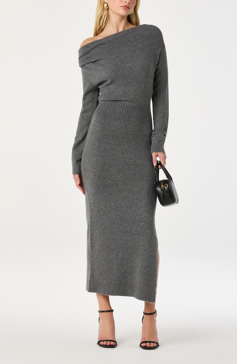 ASTR the Label One-Shoulder Long Sleeve Sweater Dress, Alternate, color, Charcoal