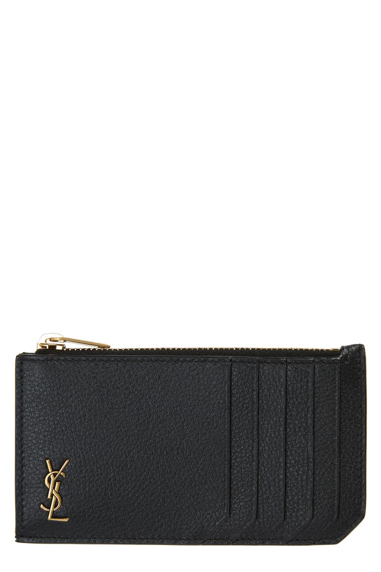 Fragments Monogram Leather Zip Card Case, Main, color, NERO