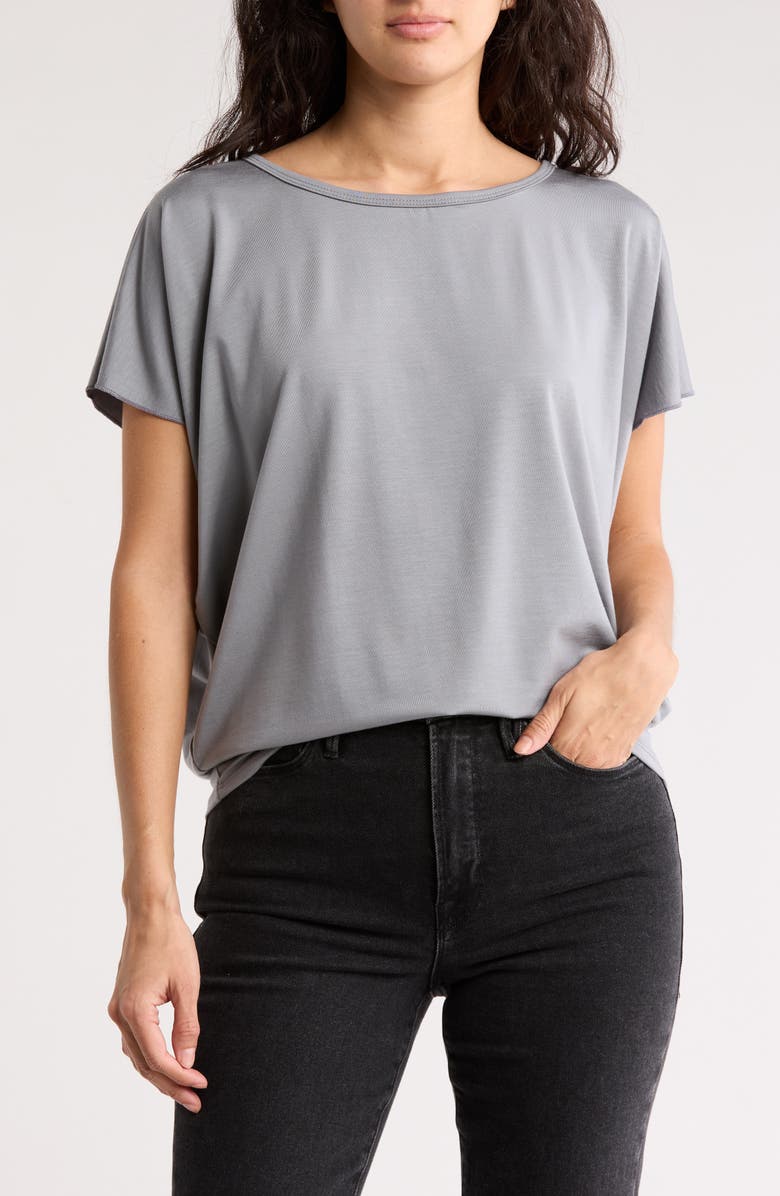 GO COUTURE Cap Sleeve T-Shirt, Main, color, Silver