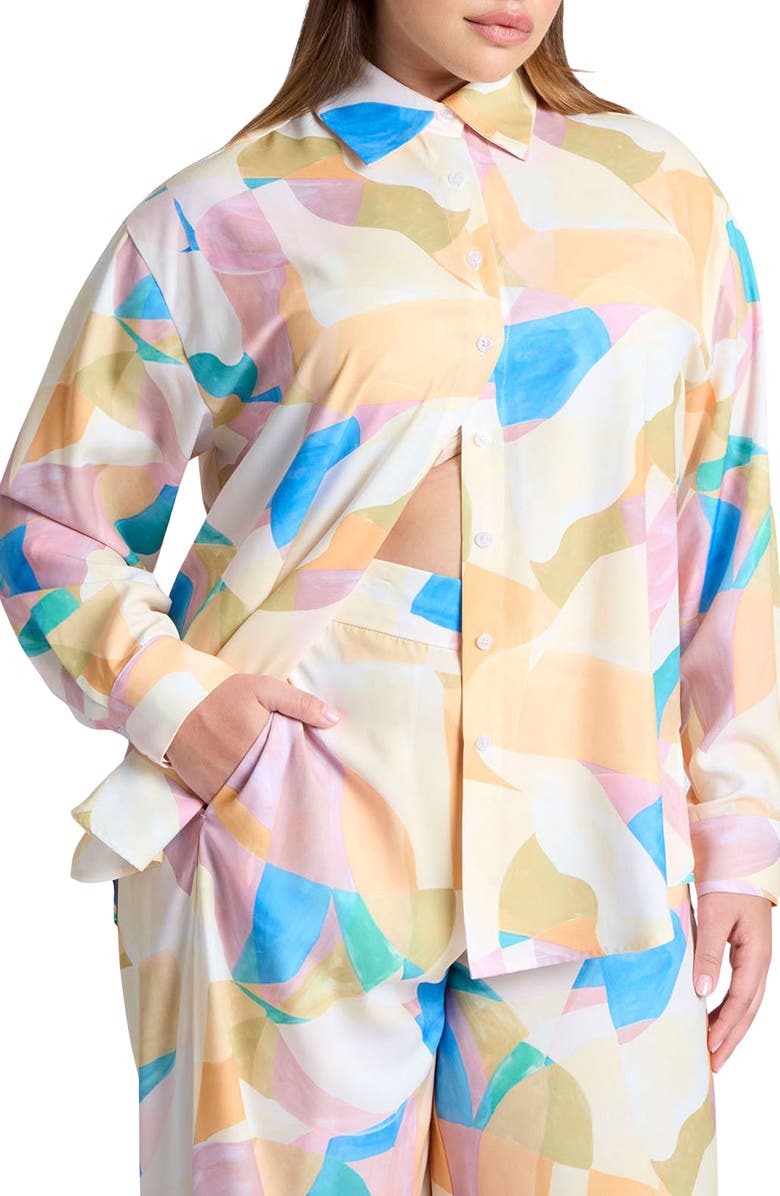 ELOQUII Abstract Print Button-Up Shirt, Main, color, 