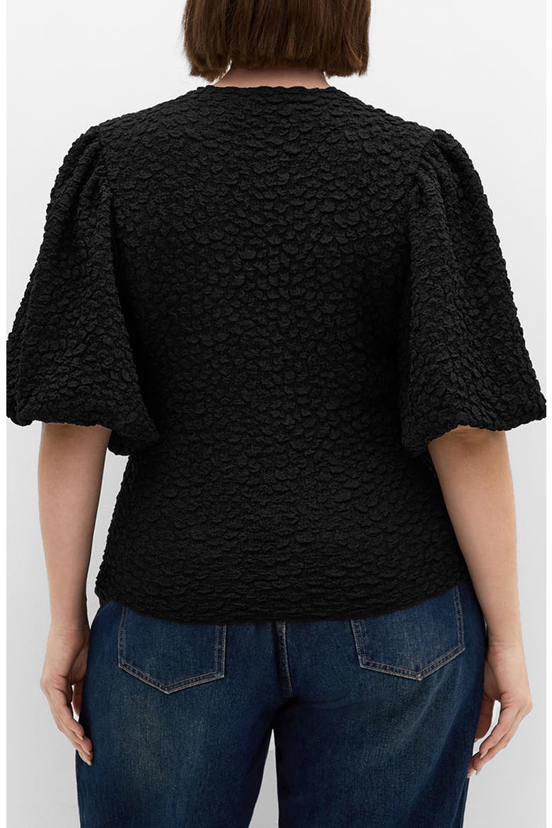 Chrissie Texture Puff Sleeve Top, Alternate, color, BLACK