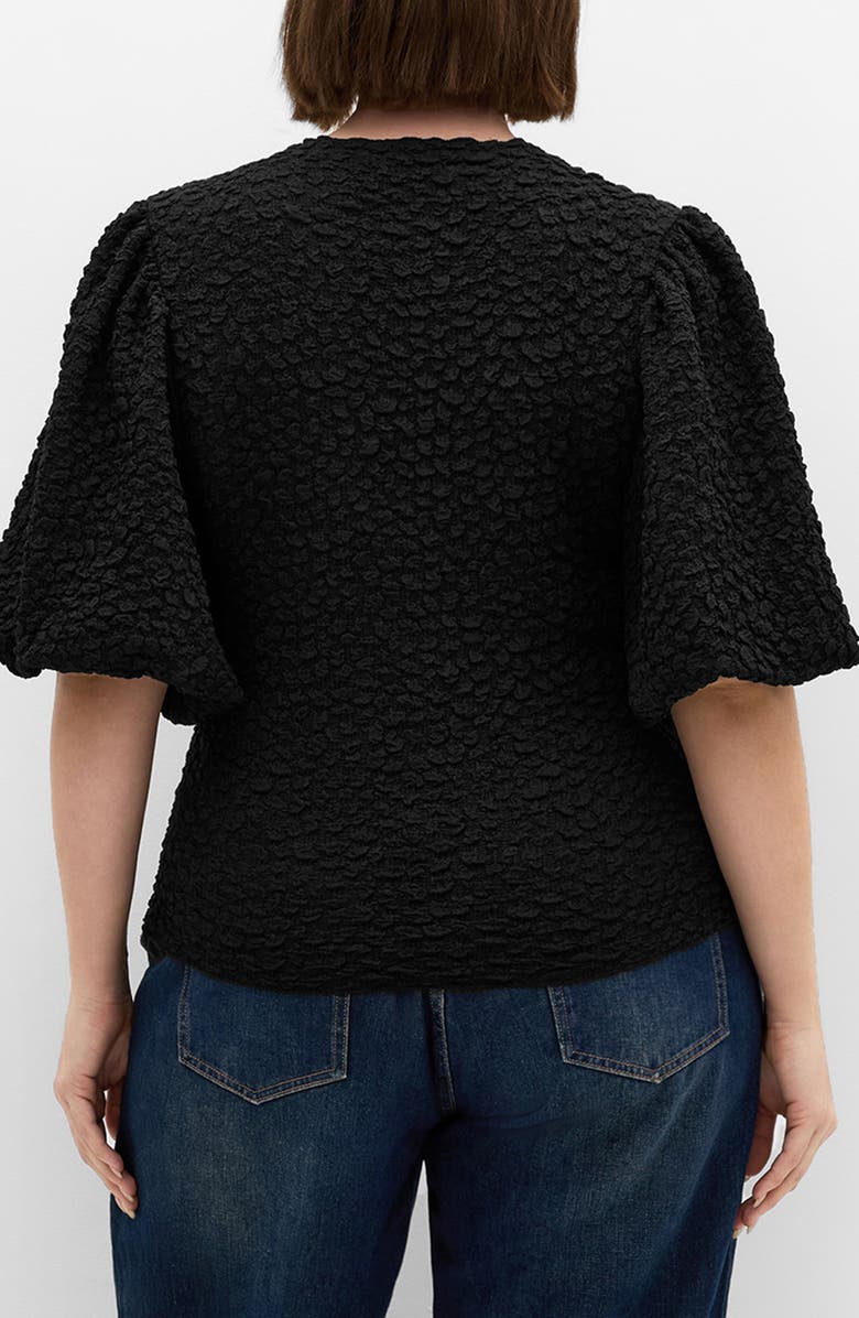 City Chic Chrissie Texture Puff Sleeve Top, Alternate, color, Black