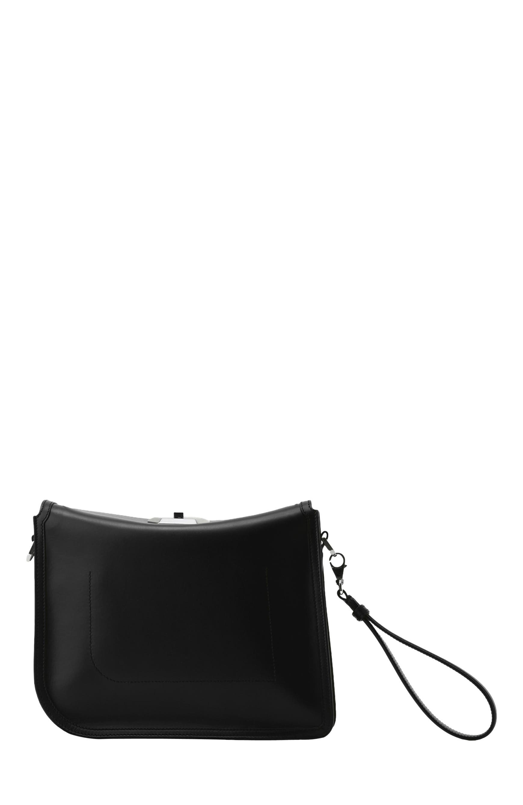 Lanvin Compagnon Asymmetrical Leather Clutch Bag, Alternate, color, Black