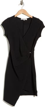 Madden Girl Cap Sleeve D-Ring Asymmetric Faux Wrap Dress