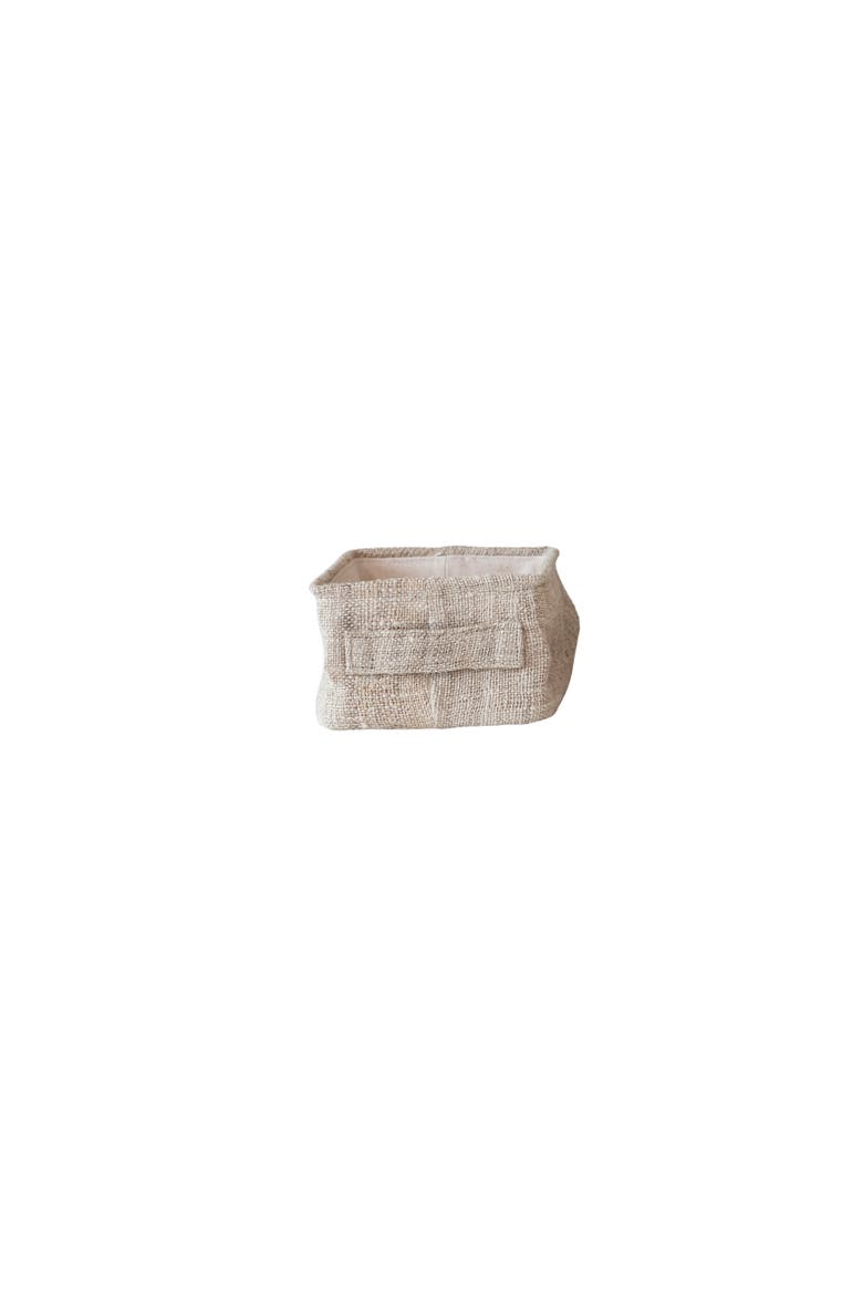 Rectangular Hemp Fiber and Metal Bin with Cotton Canvas Lining and Handle, Main, color, Natural