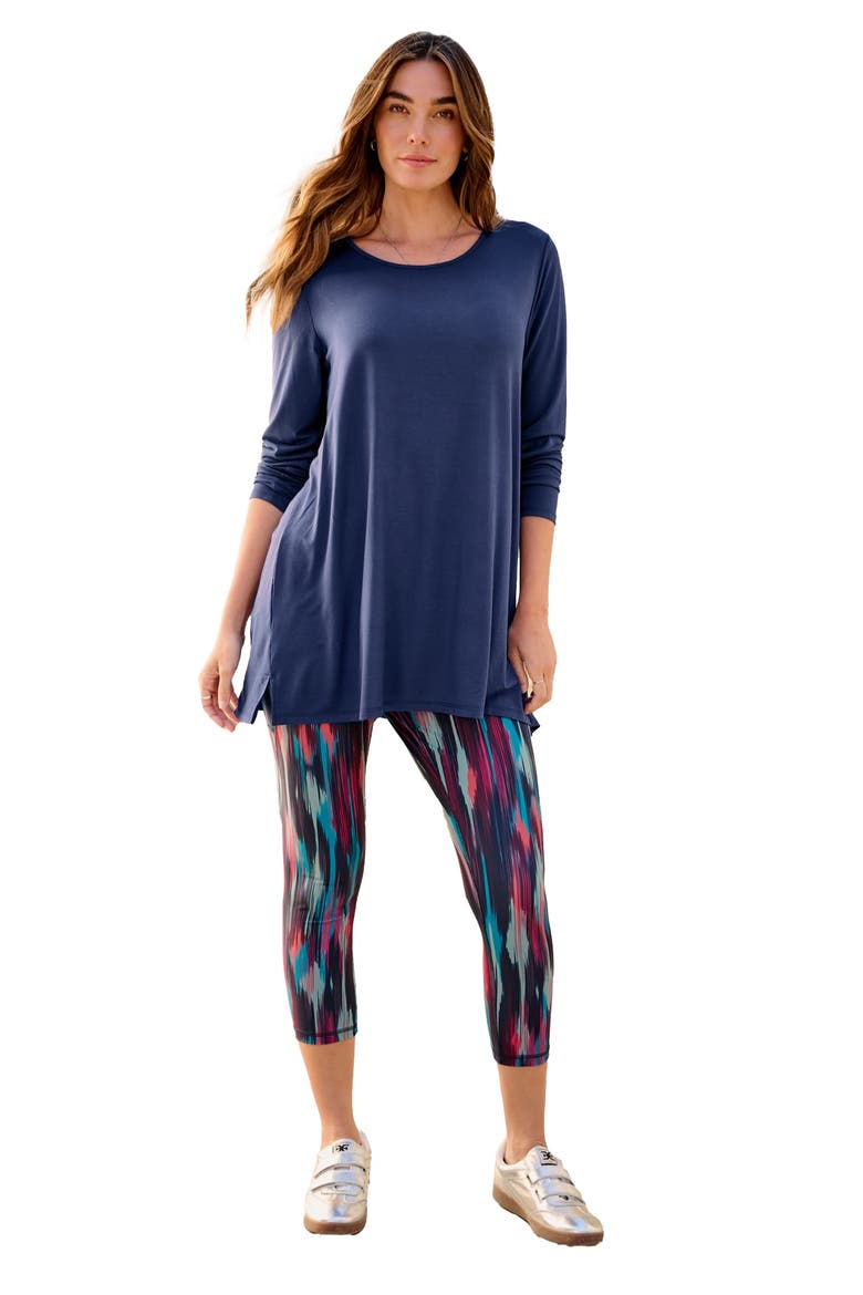 Plus Size Scoop Neck Short Sleeve Back Detail Tunic, Main, color, NAVY