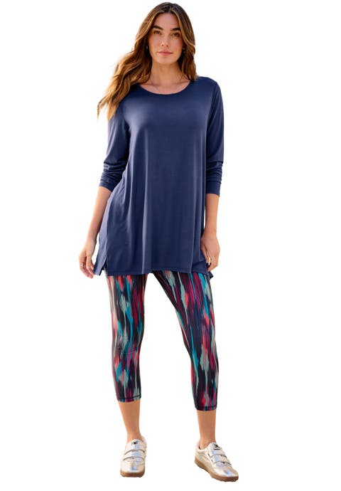 Plus Size Scoop Neck Short Sleeve Back Detail Tunic