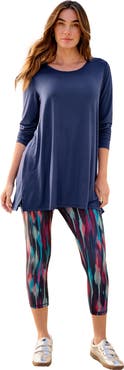 Roaman's Plus Size Scoop Neck Short Sleeve Back Detail Tunic