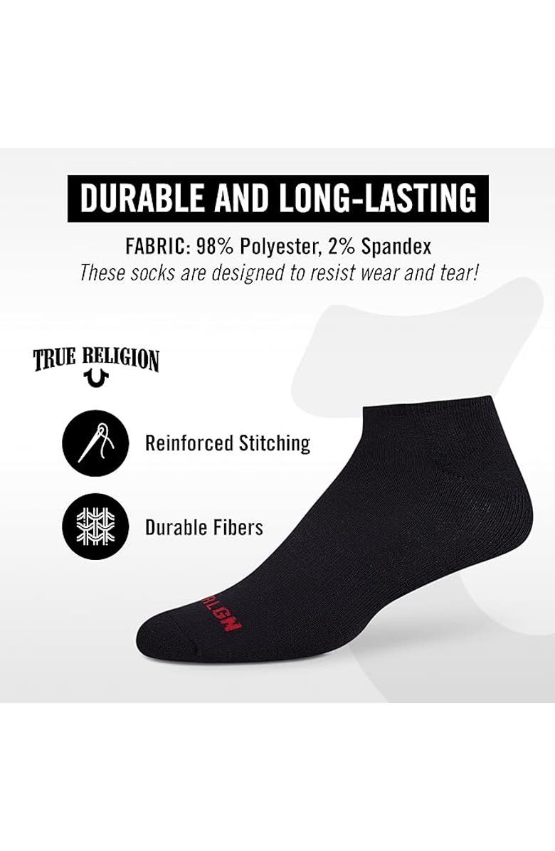 True Religion 12 Pairs Premium Athletic No Show Socks, Alternate, color, Black