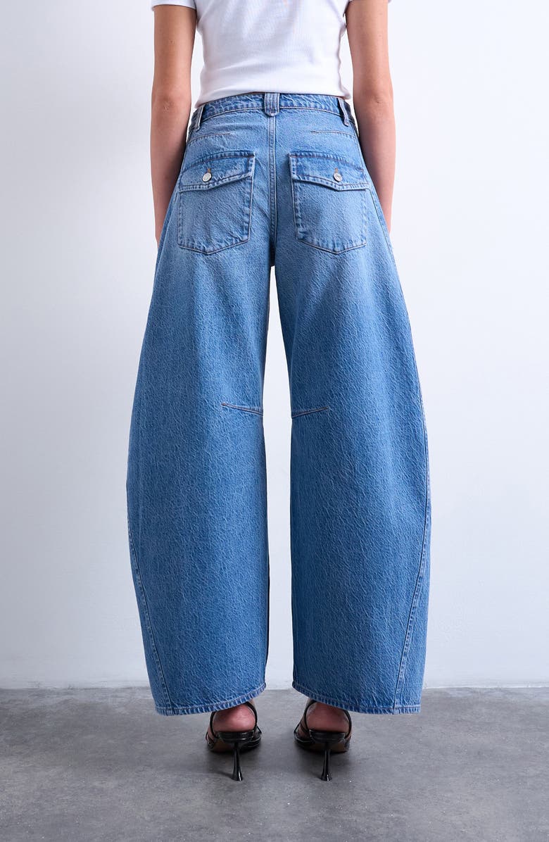 Topshop High Waist Barrel Jeans, Alternate, color, Medium Blue