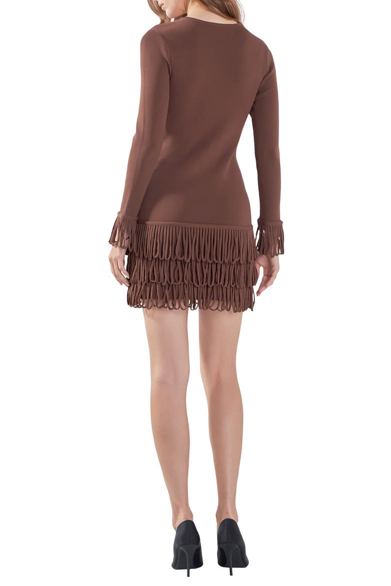 Loop Fringe Long Sleeve Minidress, Alternate, color, CHOCOLATE BROWN