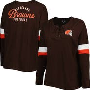 New Era Women's New Era Brown Cleveland Browns Plus Size Athletic Varsity Lace-Up V-Neck Long Sleeve T-Shirt