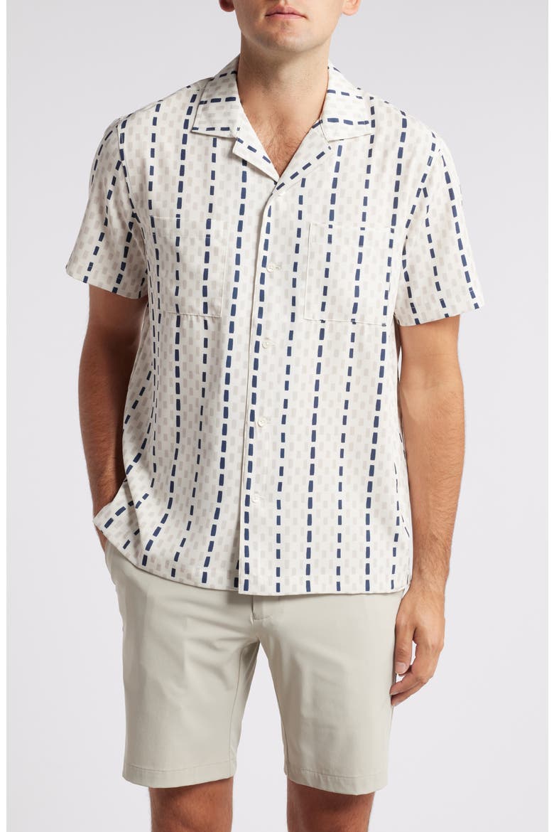 Dean Broken Stripe Camp Shirt, Main, color, TAN