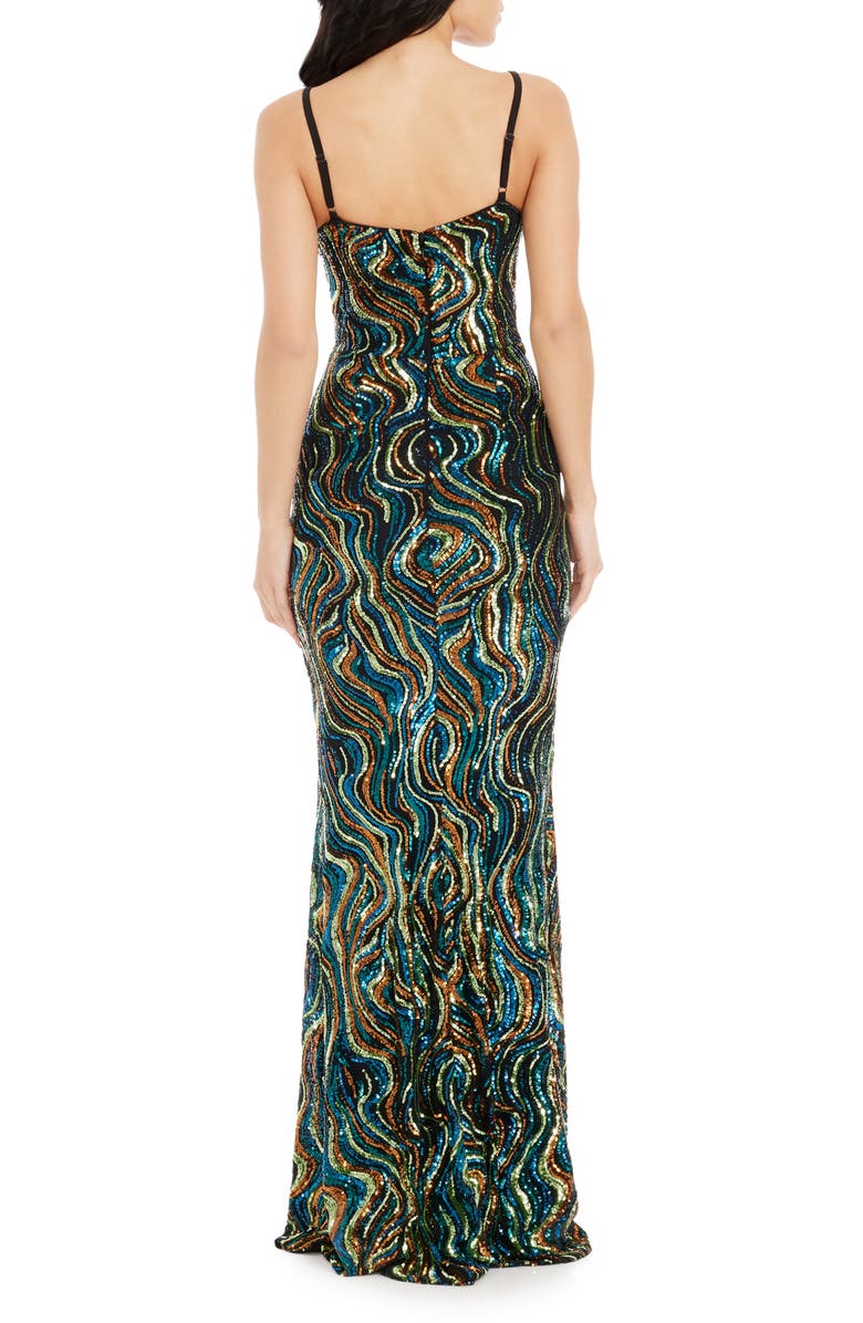 Dress the Population Tori Sequin Mermaid Gown, Alternate, color, Teal Multi