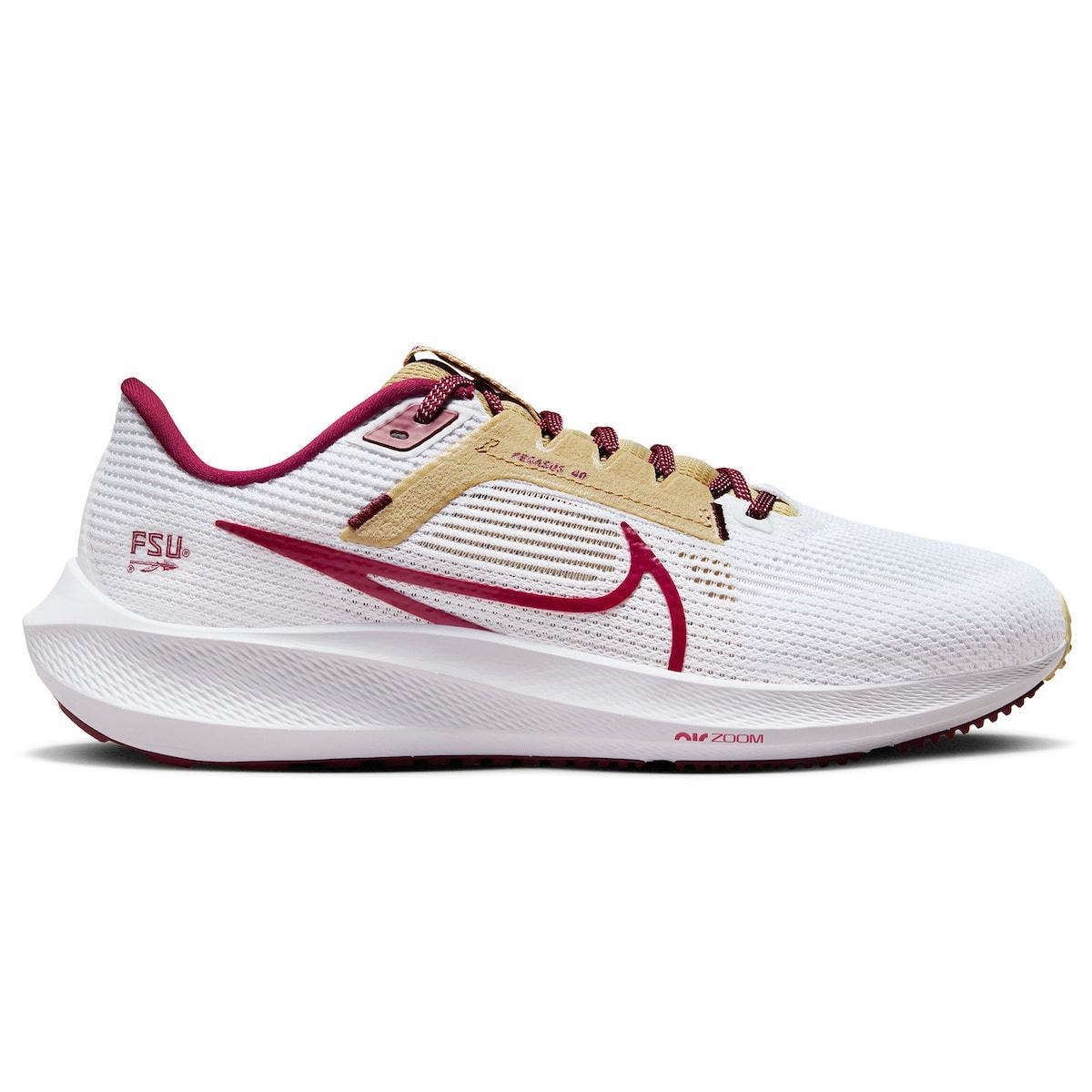 Nike Unisex Nike  White Florida State Seminoles Zoom Pegasus 40 Running Shoe, Alternate, color, 